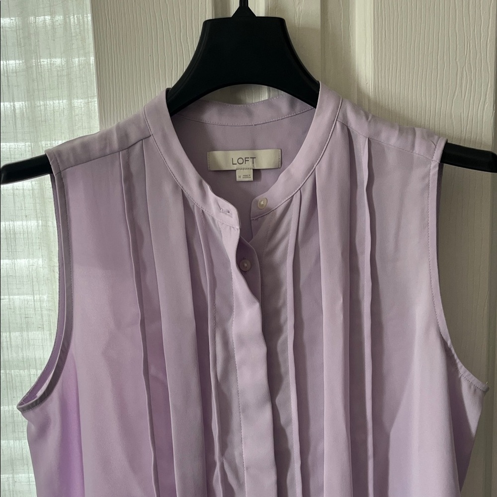 LOFT Lavender Pleated Sleeveless Blouse